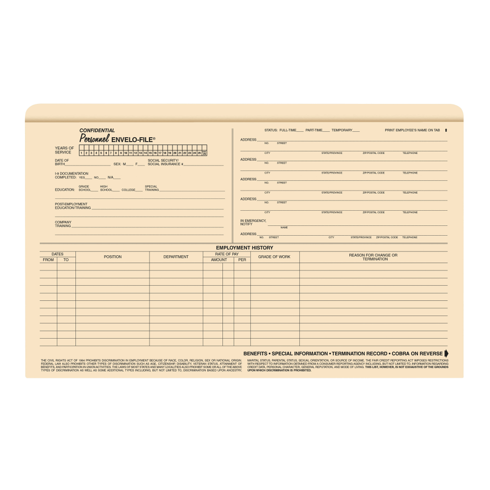 ComplyRight Envelo-File Confidential Personnel Folders, 9