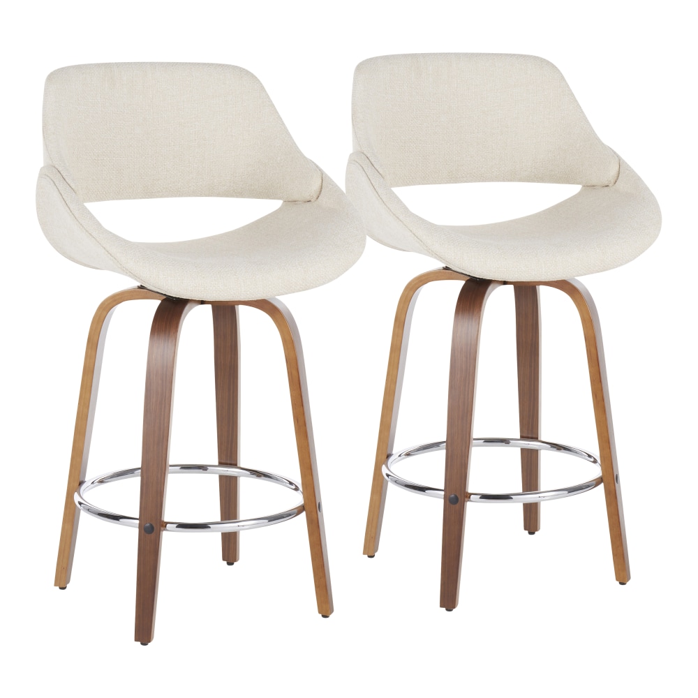 LumiSource Fabrico Counter Stools, Cream Seat/Walnut Frame/Silver