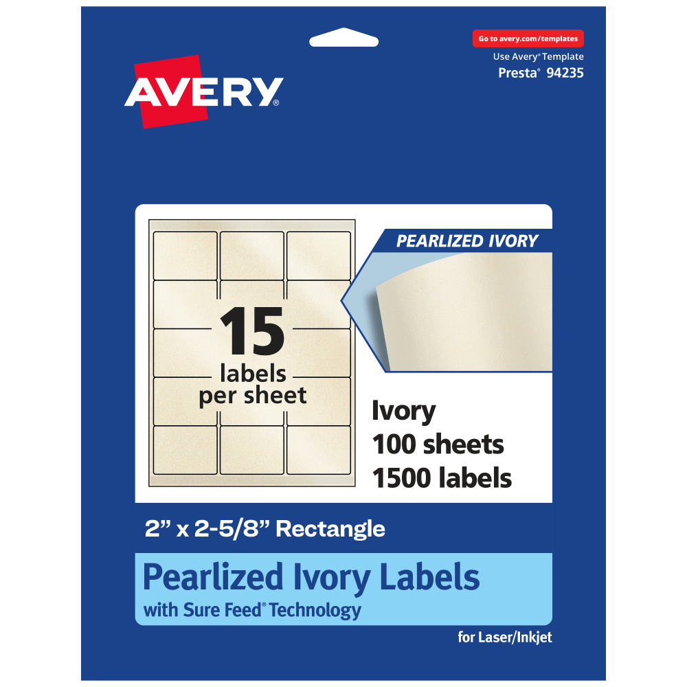 Avery® Pearlized Permanent Labels With Sure Feed®, 94235-PIP100,