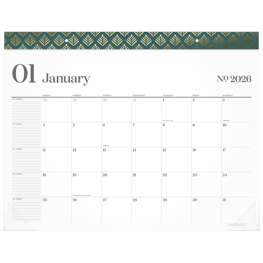 Cambridge® WorkStyle® 2026 Monthly Desk Pad Calendar,
