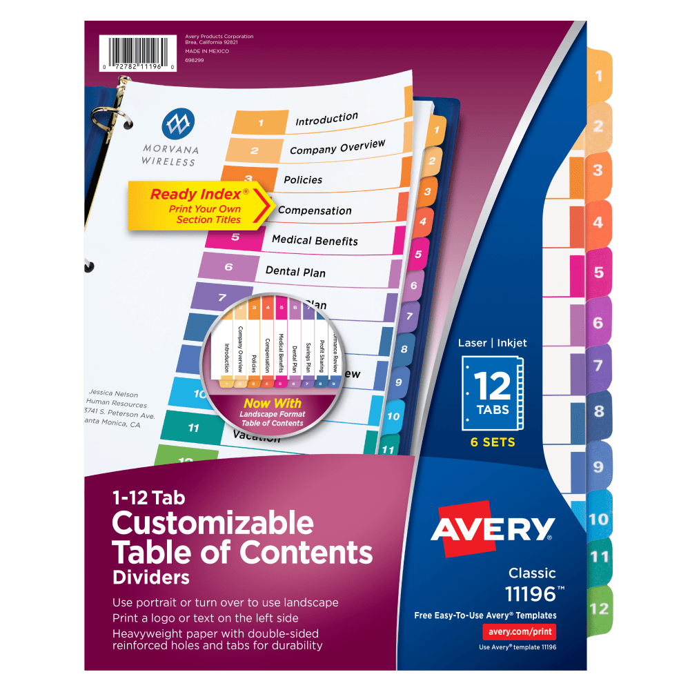 Avery® Ready Index® 1-12 Tab Binder Dividers With