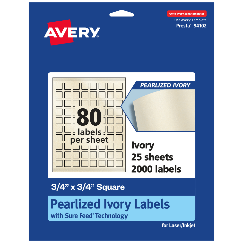 Avery® Pearlized Permanent Labels With Sure Feed®, 94102-PIP25,