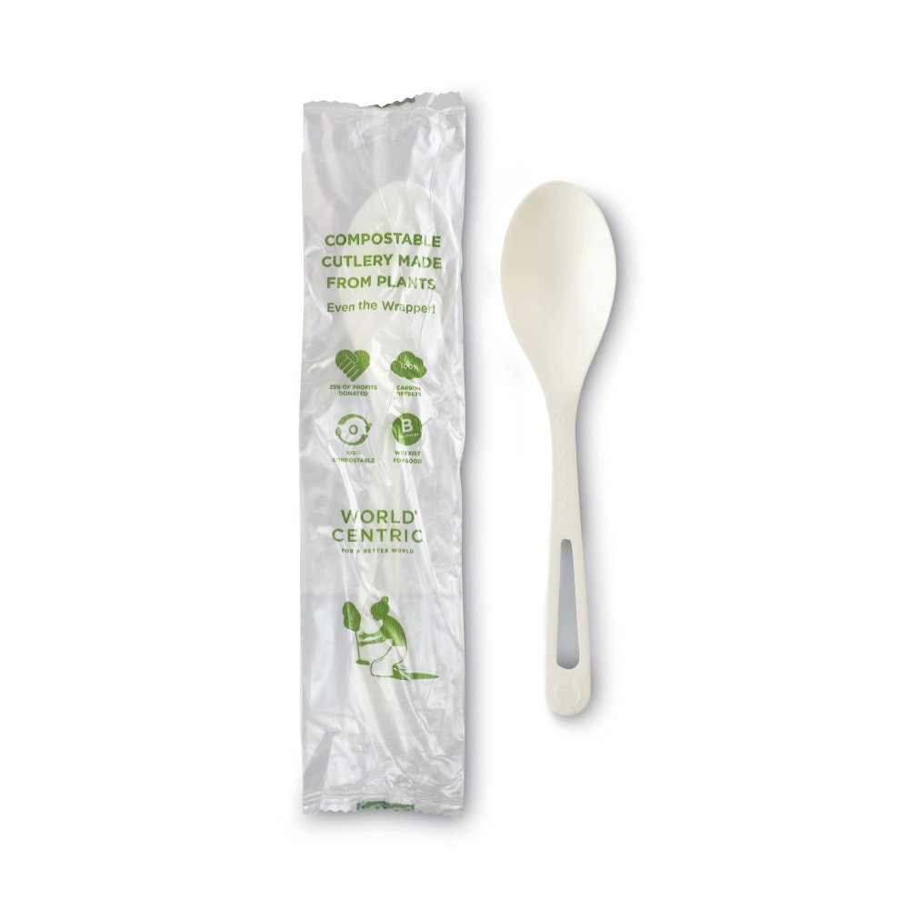World Centric® TPLA Compostable Cutlery, Spoon, 6", White,