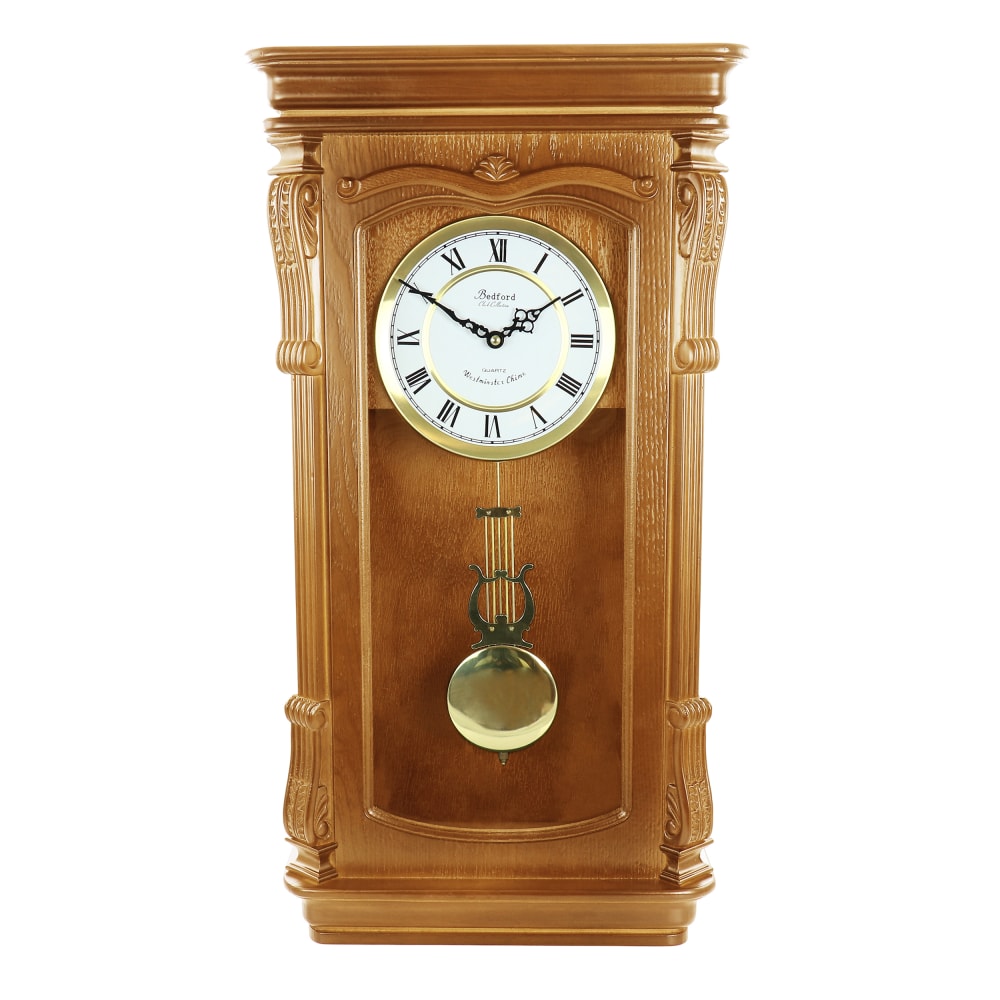 Bedford Clock Collection Chiming Pendulum Wall Clock, 25-5/8”H