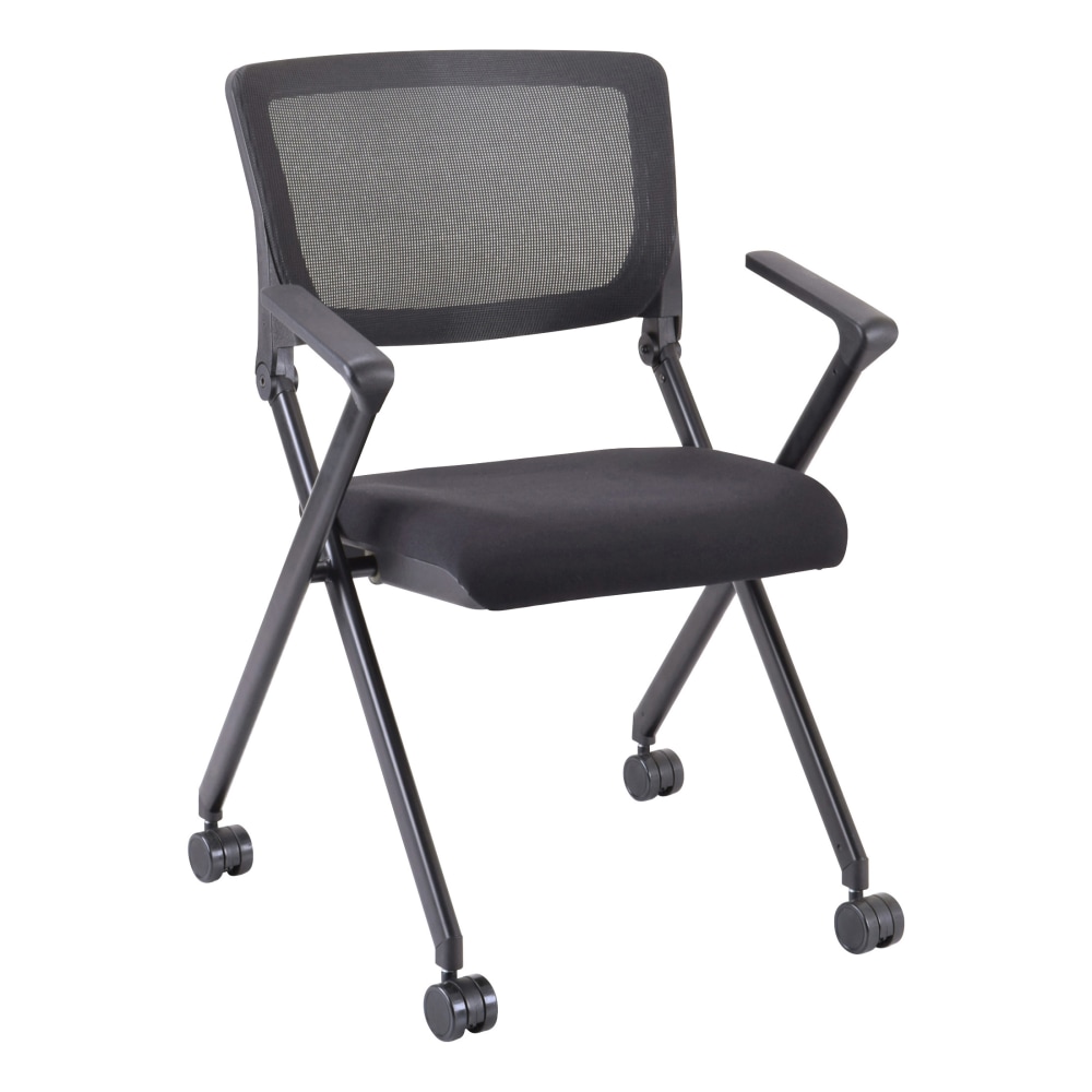 Lorell® Mesh Back Nesting Chairs, With Arms, Black,