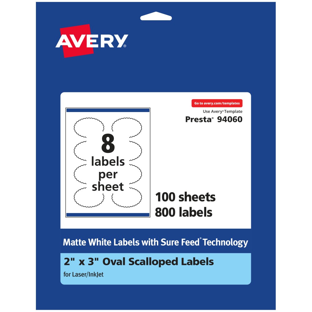 Avery® Permanent Labels With Sure Feed®, 94060-WMP100, Oval