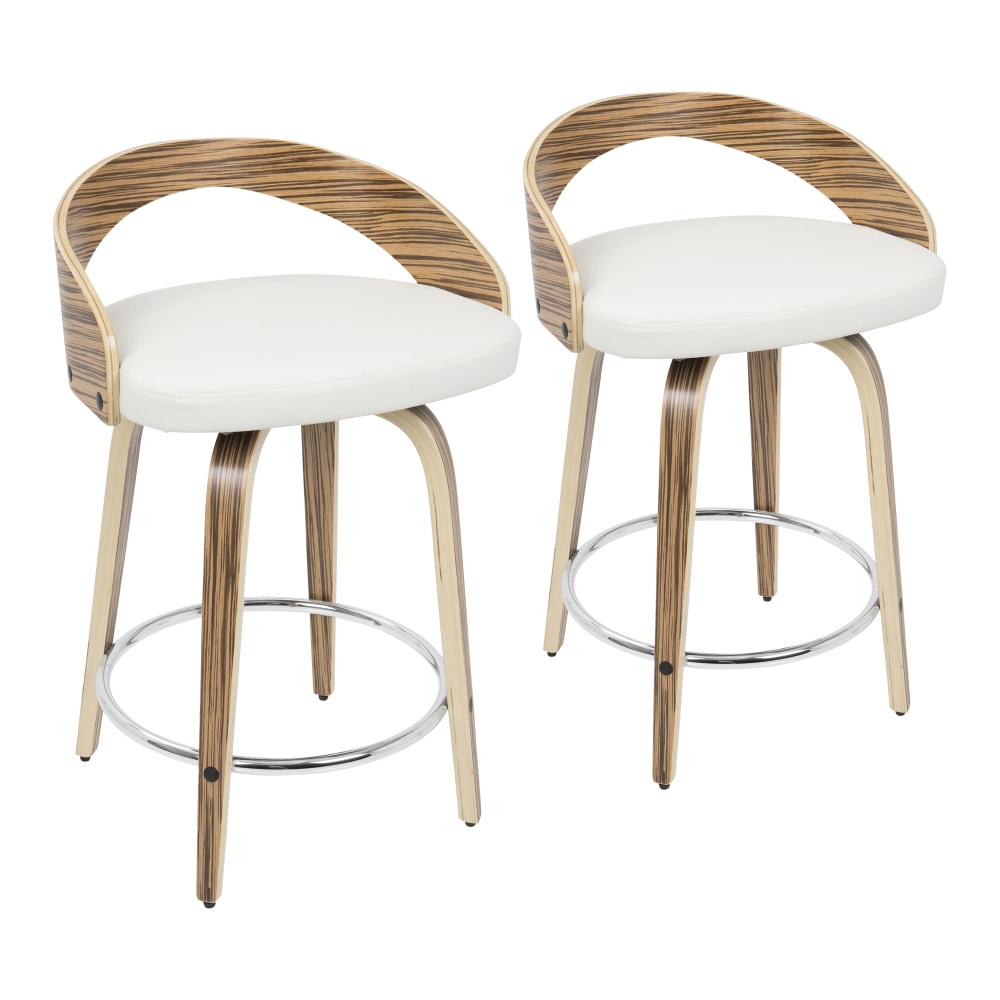 LumiSource Grotto Mid-Century Modern Counter Stools, Zebra/White,