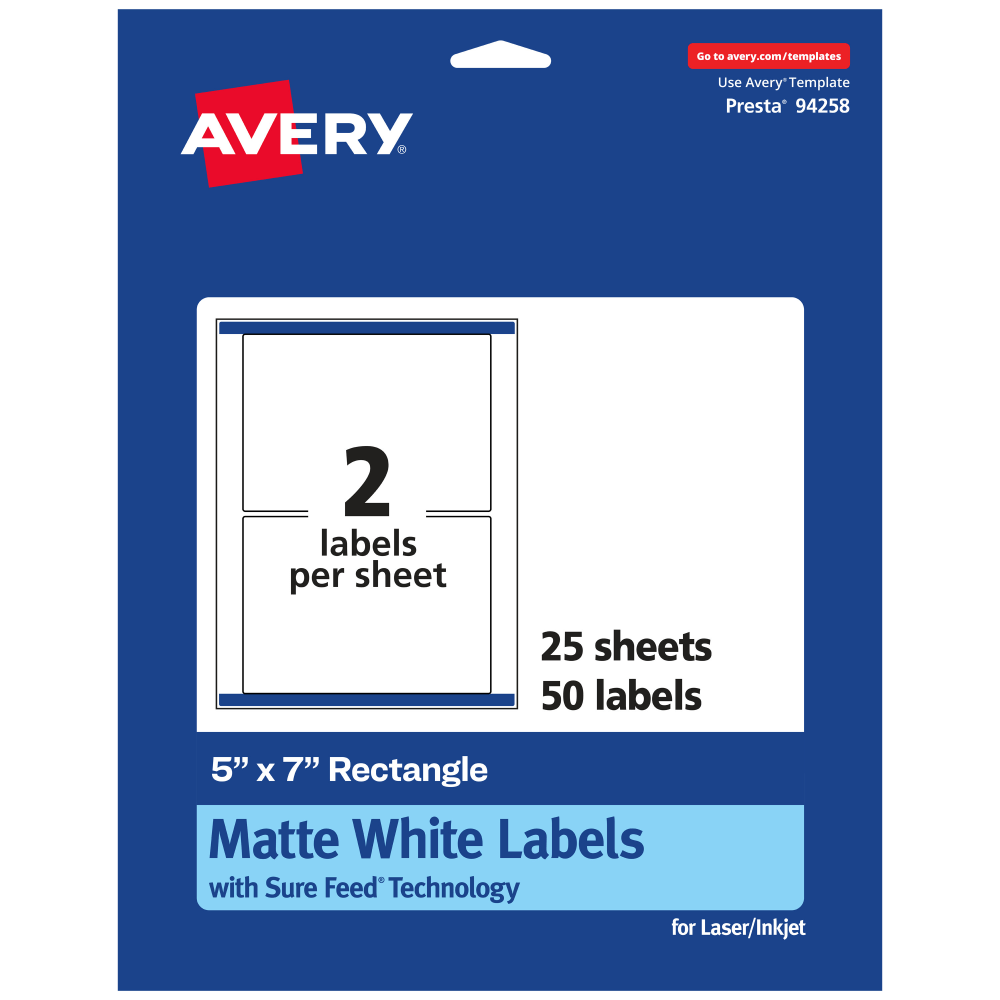 Avery® Permanent Labels With Sure Feed®, 94258-WMP25, Rectangle,