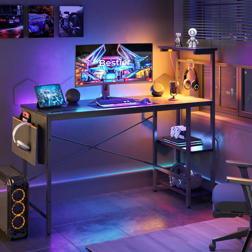 Bestier RGB Gaming Desk With Storage Shelf &