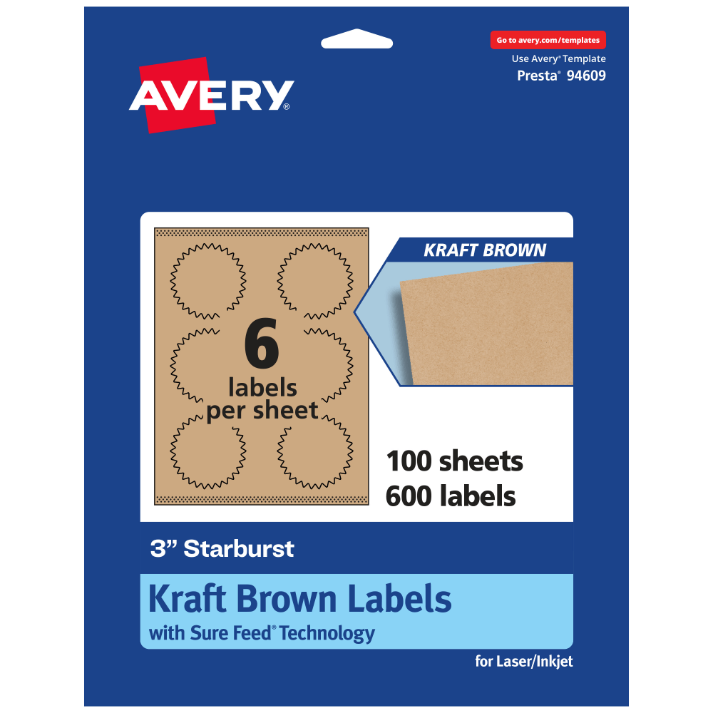 Avery® Kraft Permanent Labels With Sure Feed®, 94609-KMP100,