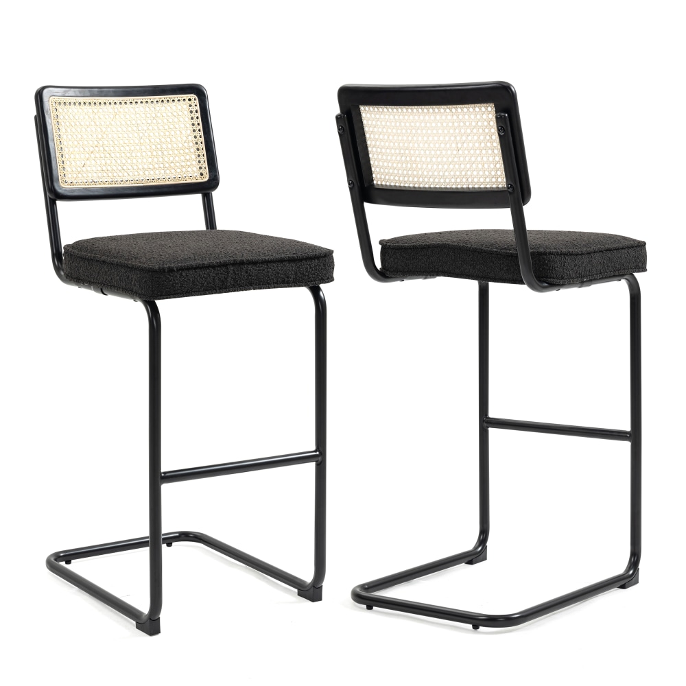 Glamour Home Ayo Boucle Barstools With Rattan Backs,