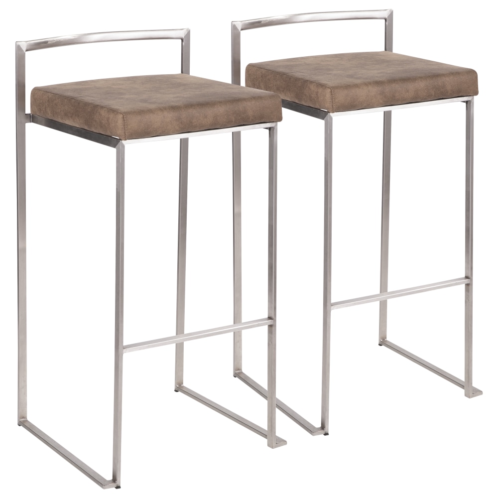 LumiSource Fuji Stacker Bar Stools, Silver/Brown, Set Of