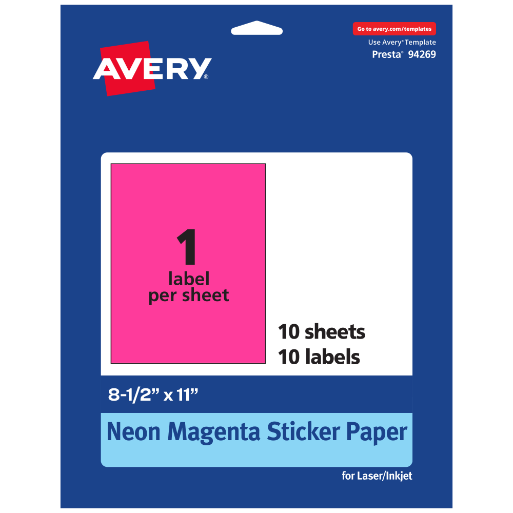 Avery® Printable Sticker Paper, 94269-NMP10, Rectangle,