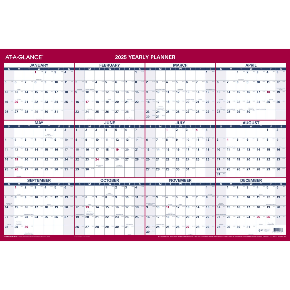 2025 AT-A-GLANCE® Reversible Erasable Yearly Wall Calendar,