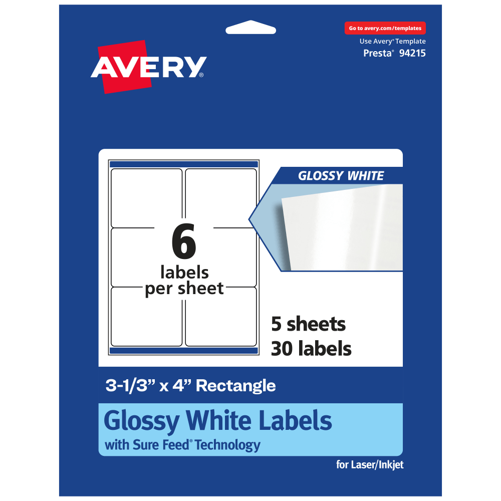 Avery® Glossy Permanent Labels With Sure Feed®, 94215-WGP5,