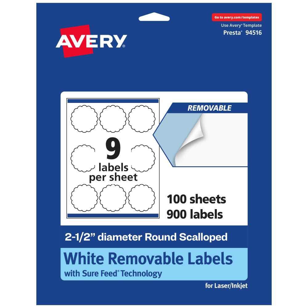 Avery® Removable Labels With Sure Feed®, 94516-RMP100, Round