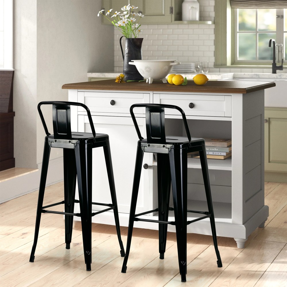 Glamour Home Barto Metal Barstools With Back, Black,