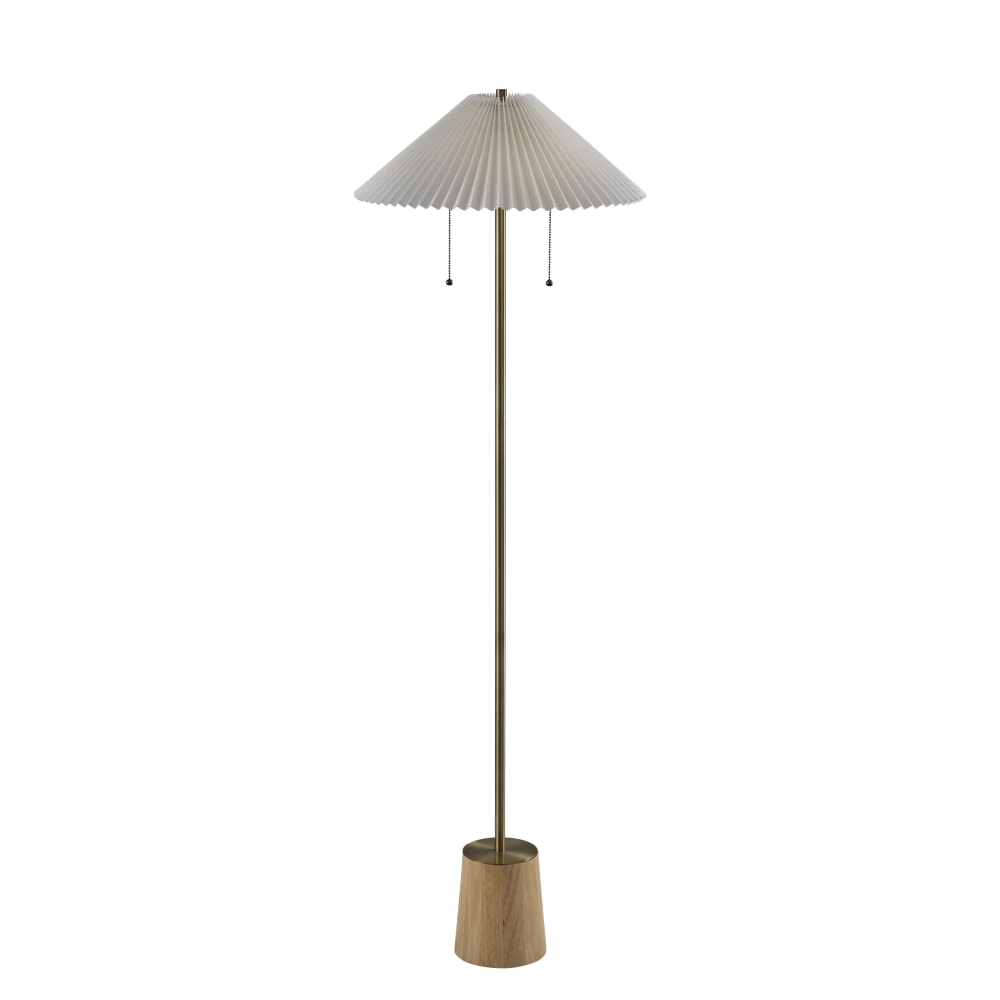 Adesso Ophelia Floor Lamp, Antique Brass/White Fabric Shade