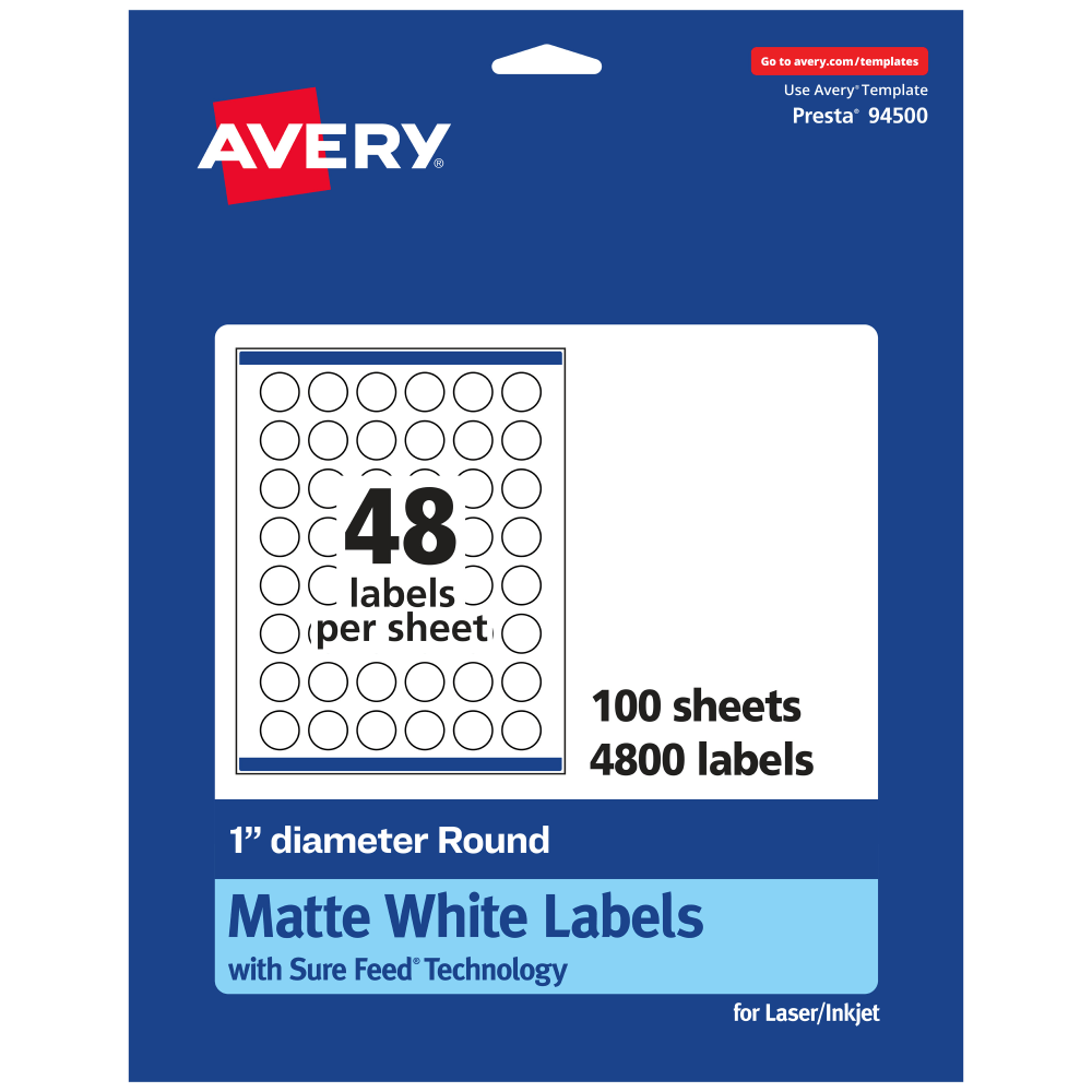 Avery® Permanent Labels With Sure Feed®, 94500-WMP100, Round,