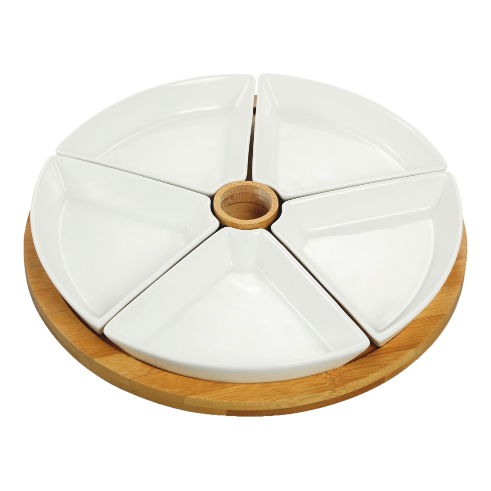 Elama Signature 7-Piece Appetizer Serving Set, White/Bamboo