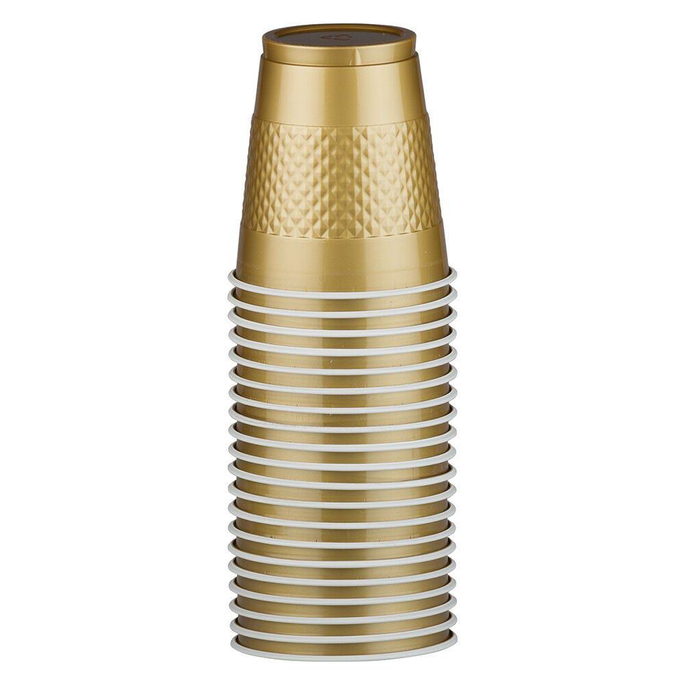 JAM PAPER Plastic Party Cups, 12 oz, Gold,