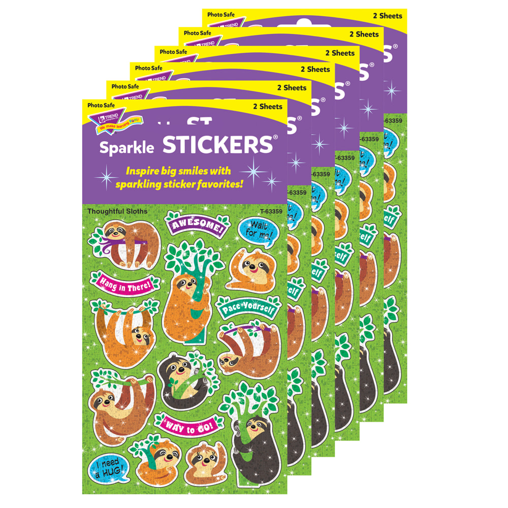 Trend Thoughtful Sloths Sparkle Stickers, Assorted Colors, 32