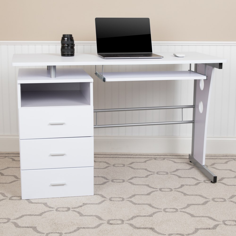 Martha Stewart Rhett Home Office 3 Drawer Desk with Tapered Legs, Black Frame/Oil Rubbed Bronzed Hardware