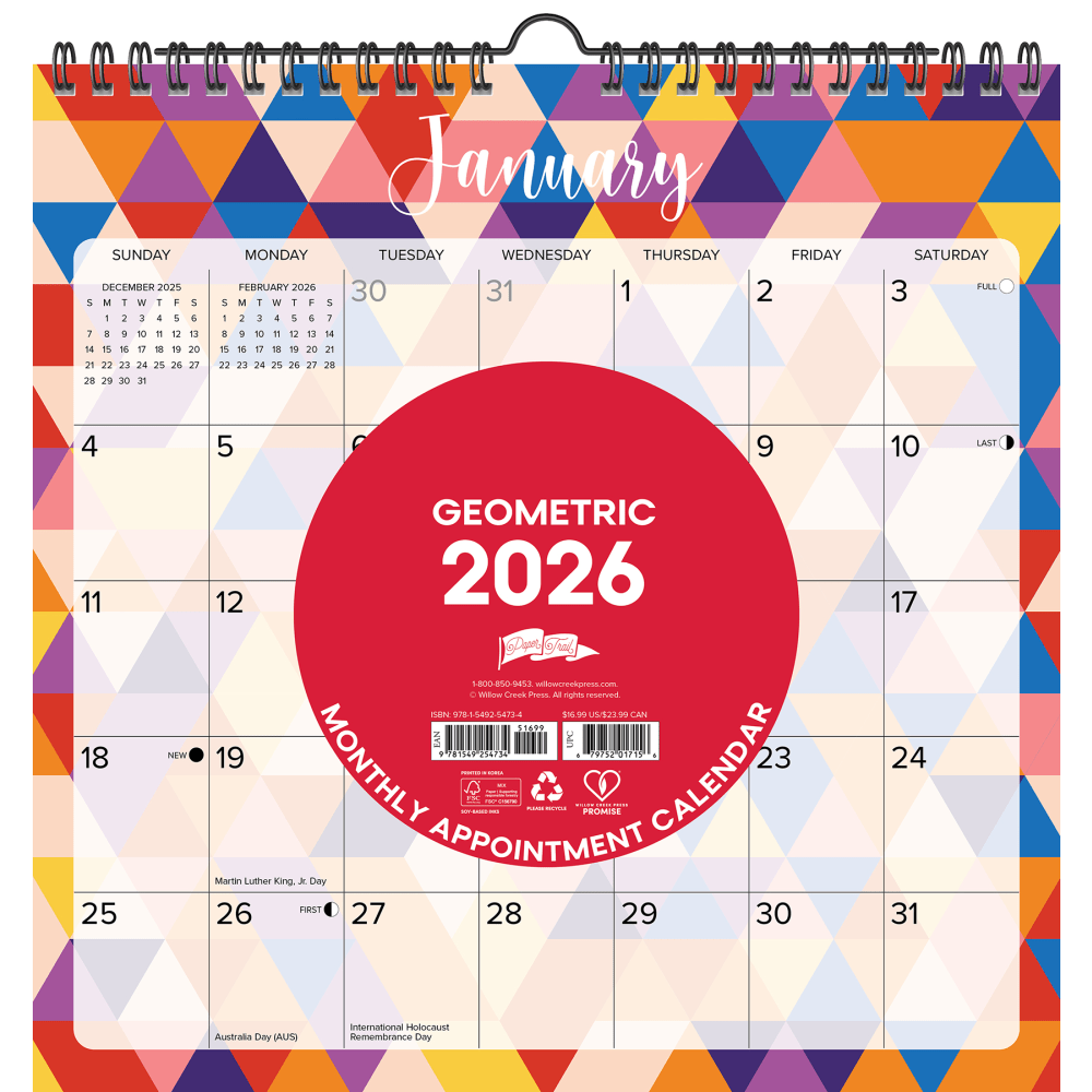 2026-2027 Willow Creek Press Monthly Spiral Wall Calendar,