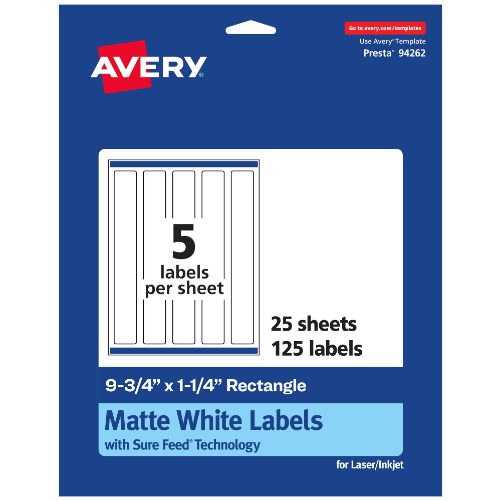 Avery® Permanent Labels With Sure Feed®, 94262-WMP25, Rectangle,