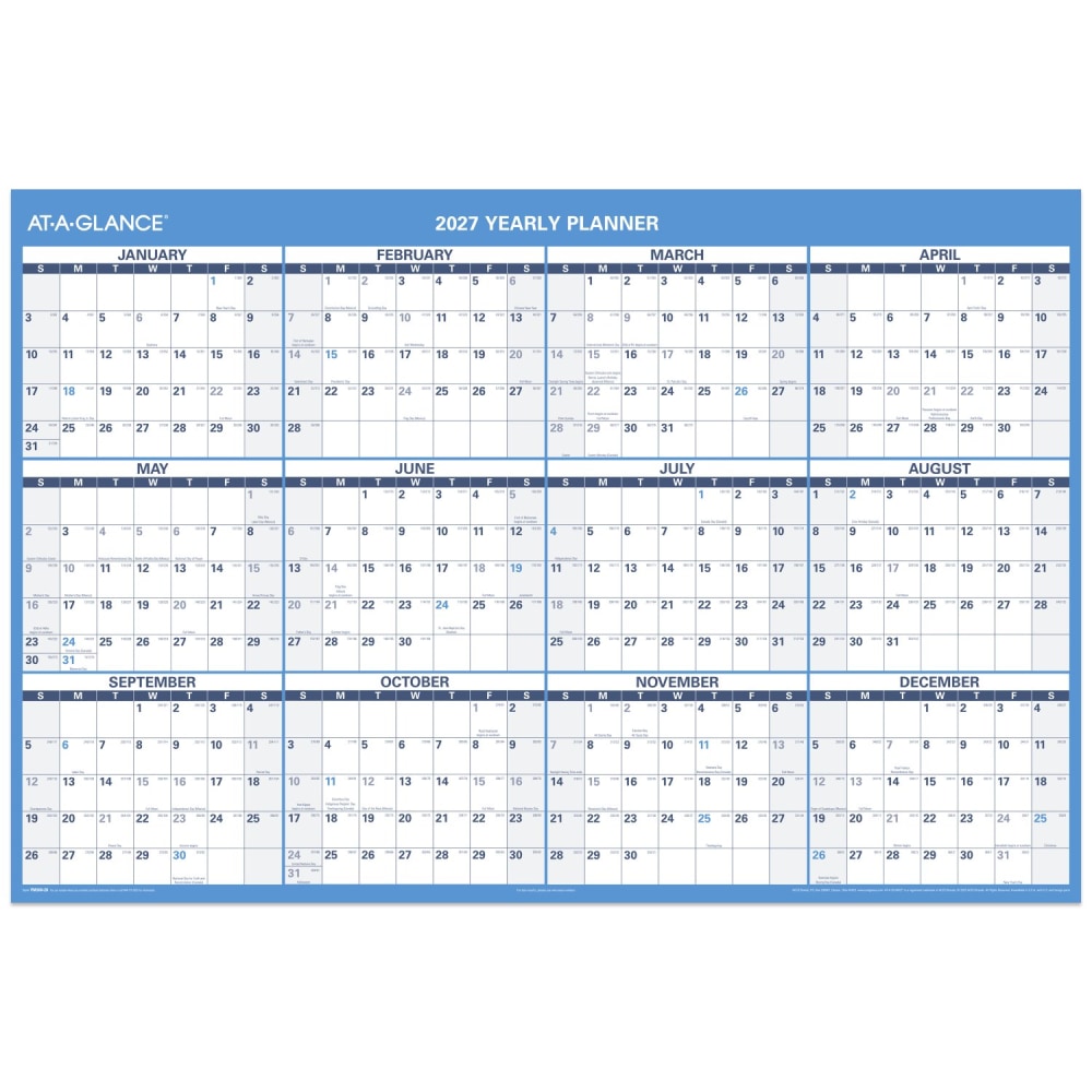 AT-A-GLANCE® 2027 Horizontal Reversible Erasable Yearly Wall