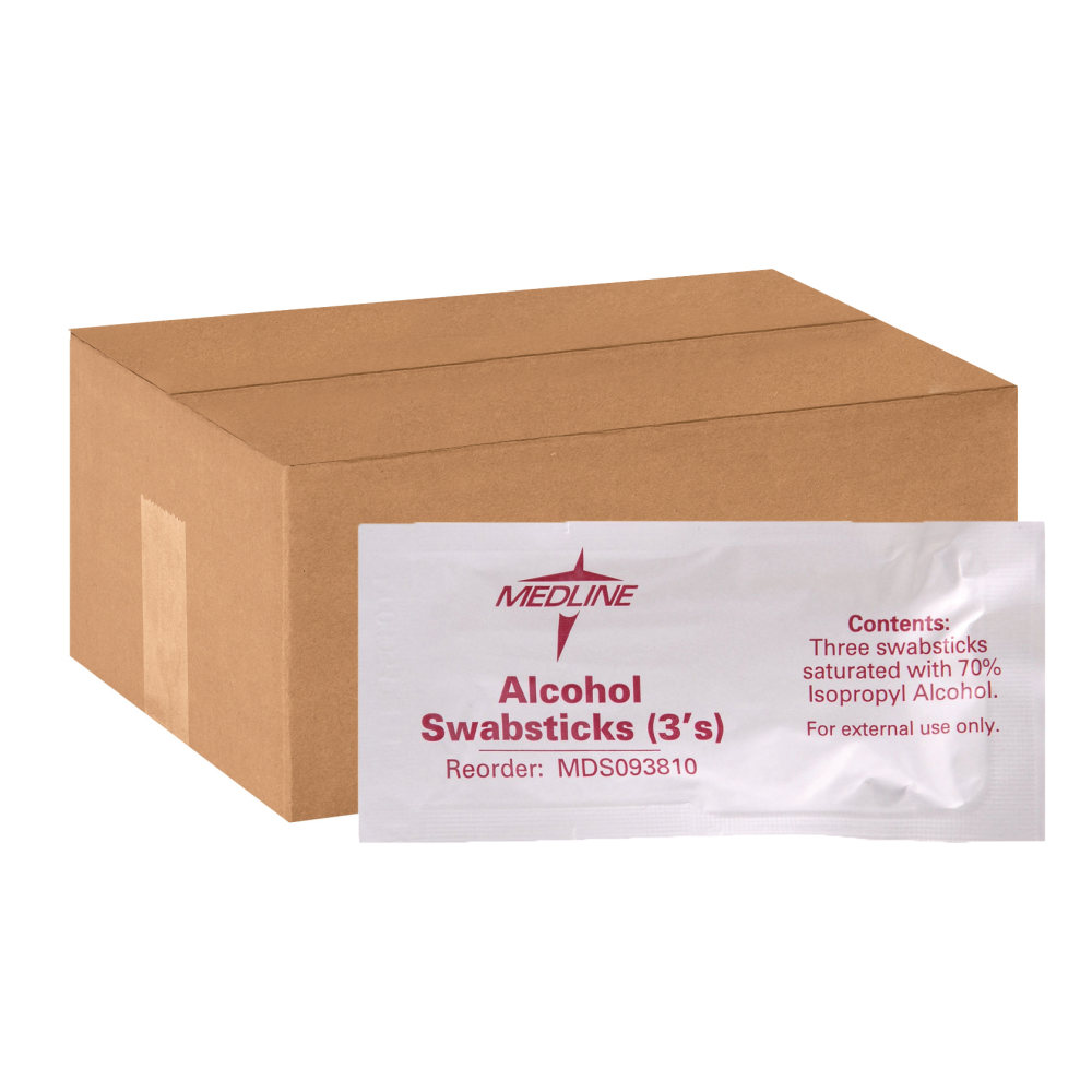 Medline Alcohol Swabsticks, 250 Per Box, Case Of