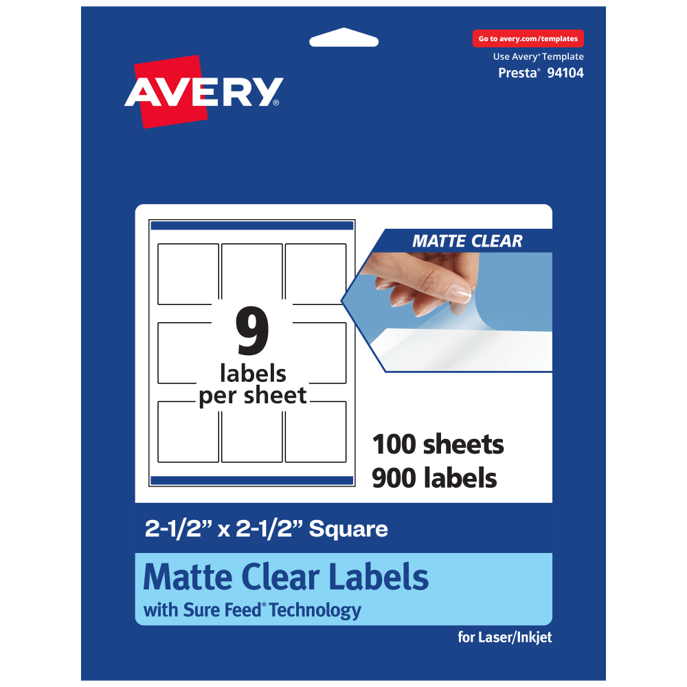 Avery® Permanent Labels With Sure Feed®, 94104-CMF100, Square,