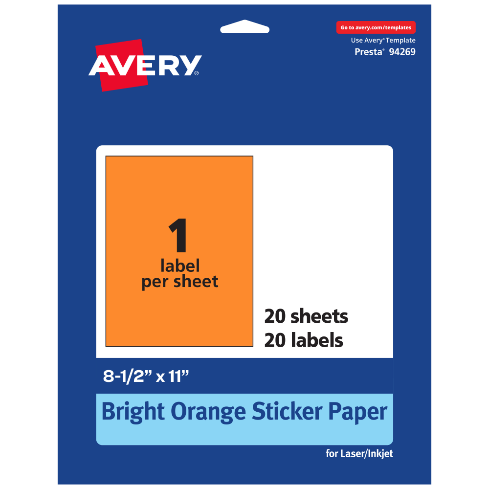 Avery® Printable Sticker Paper, 94269-BOP20, Rectangle,