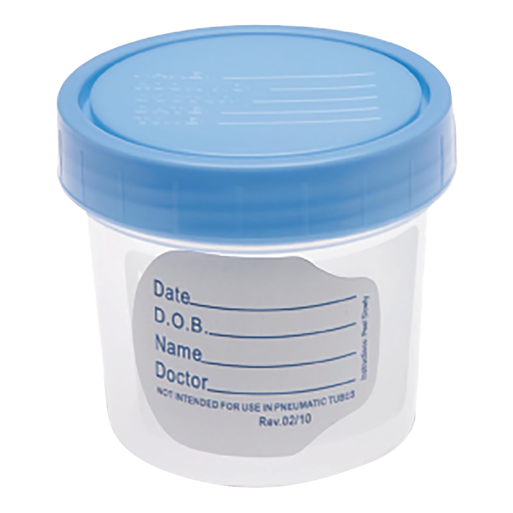 Medline Specimen Container, 4 Oz., Blue/Clear, Case Of