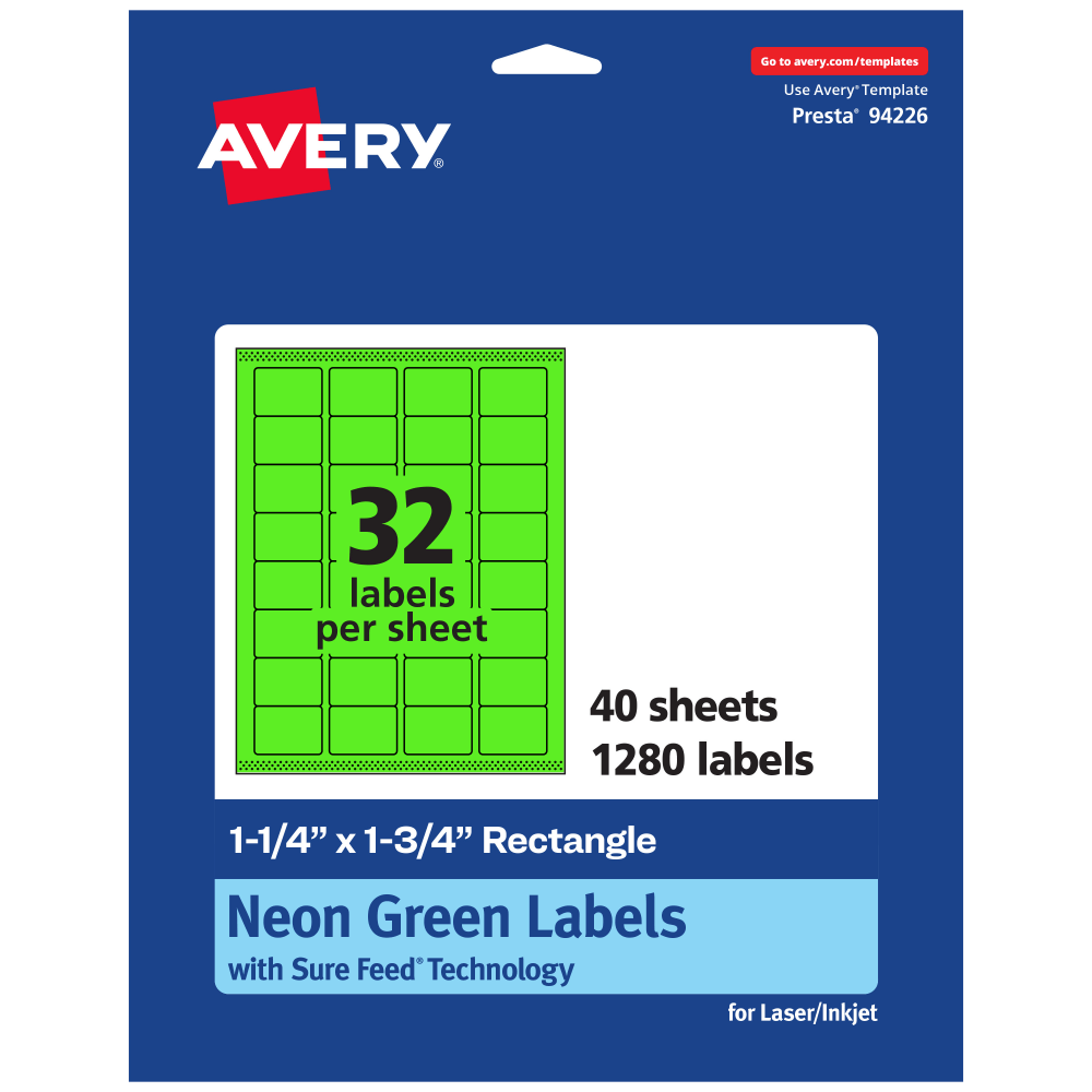 Avery® Printable Labels With Sure Feed® Technology, 94226-NGP40,