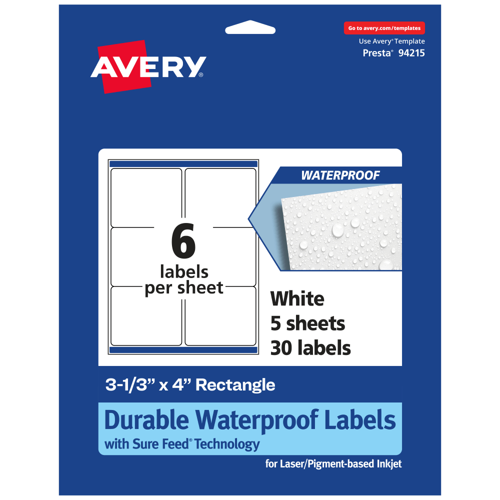 Avery® Waterproof Permanent Labels With Sure Feed®, 94215-WMF5,