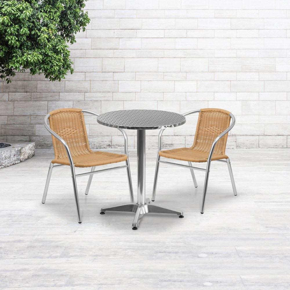Flash Furniture Round Aluminum Table With 2 Rattan
