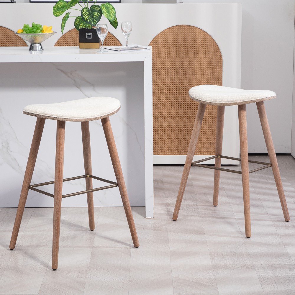 Glamour Home Beatriz Fabric Barstools, Beige/Brown, Set Of