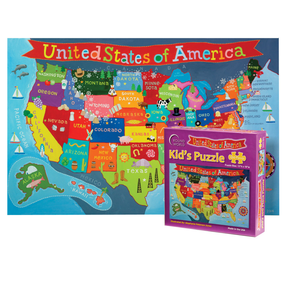 Round World Products Kids&#x27; United States 100-Piece Jigsaw