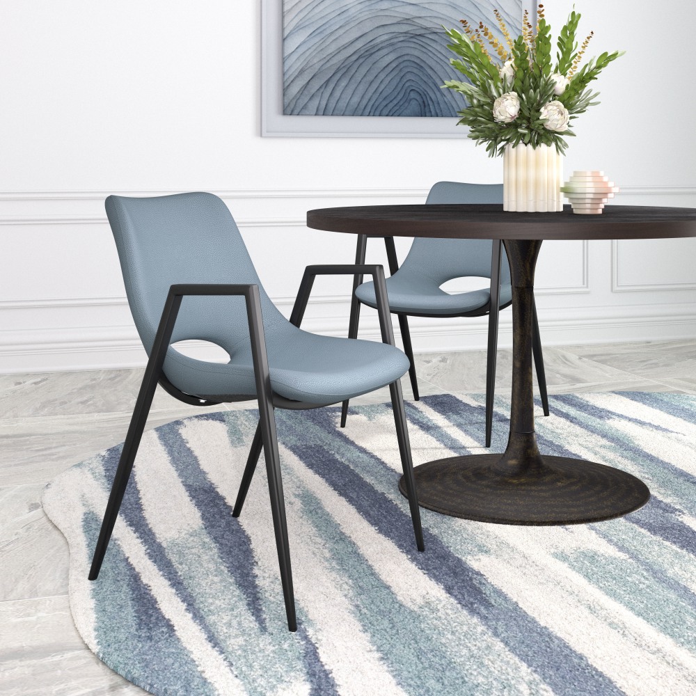 Zuo Desi Dining Accent Chairs, Azure Gray/Black, Set