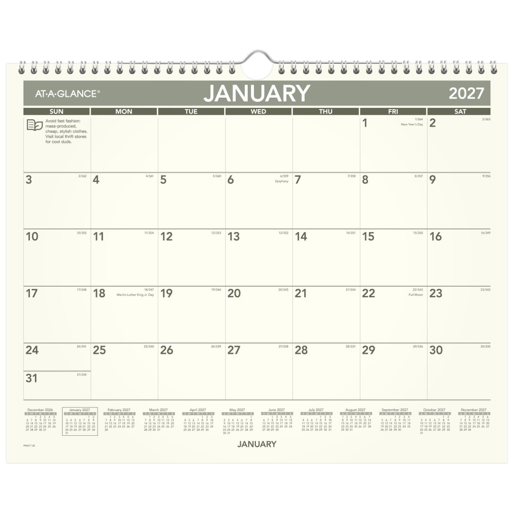 AT-A-GLANCE® 2027 Recycled Monthly Wall Calendar, Medium,