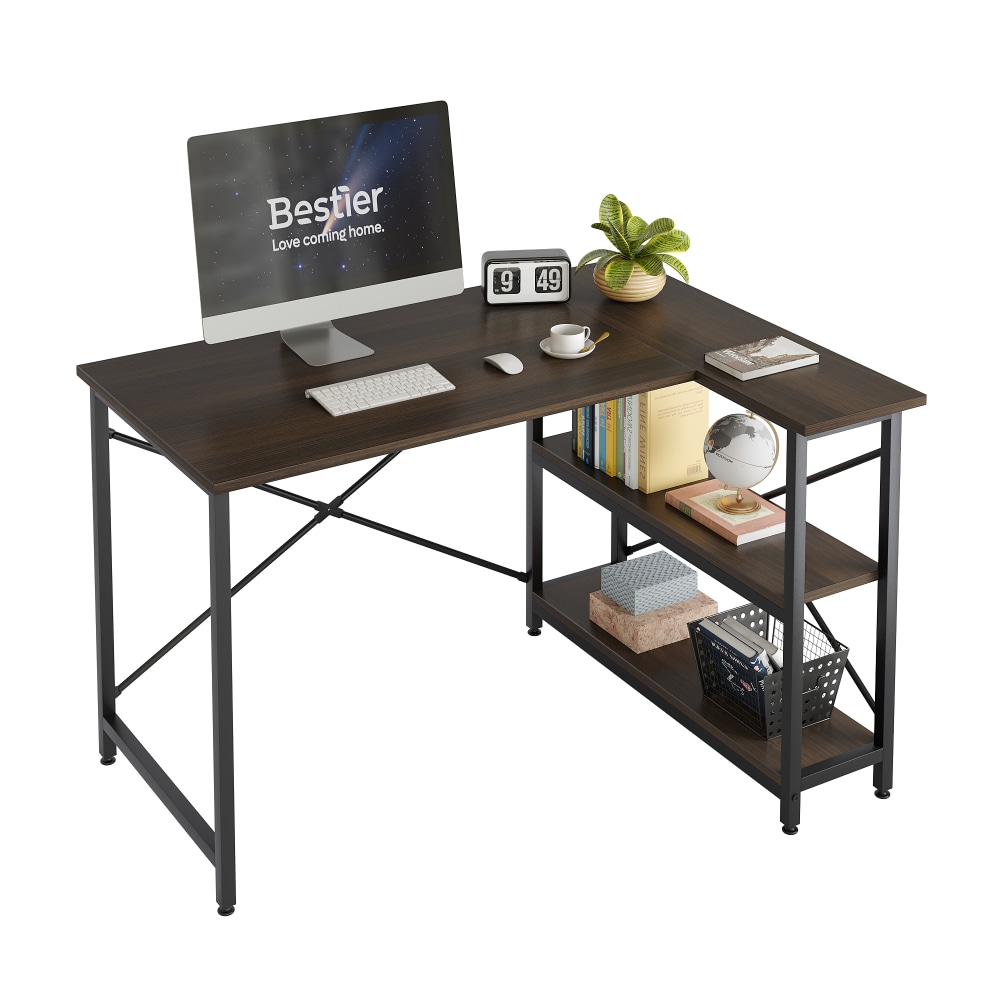 Bestier L-Shaped Corner Desk With Storage Shelf, 48"W,
