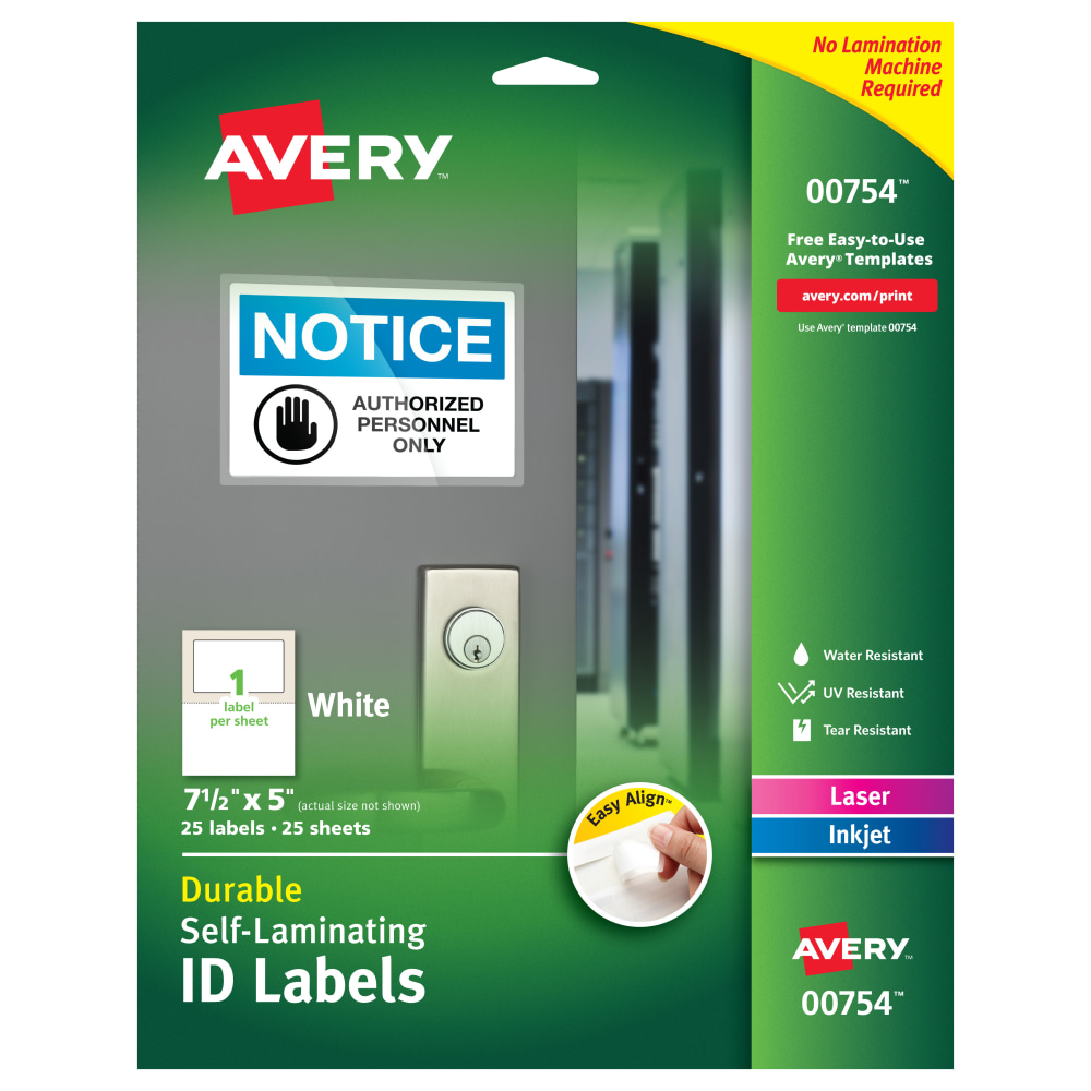 Avery® Easy Align® Self-Laminating ID Labels, AVE00754, 5"
