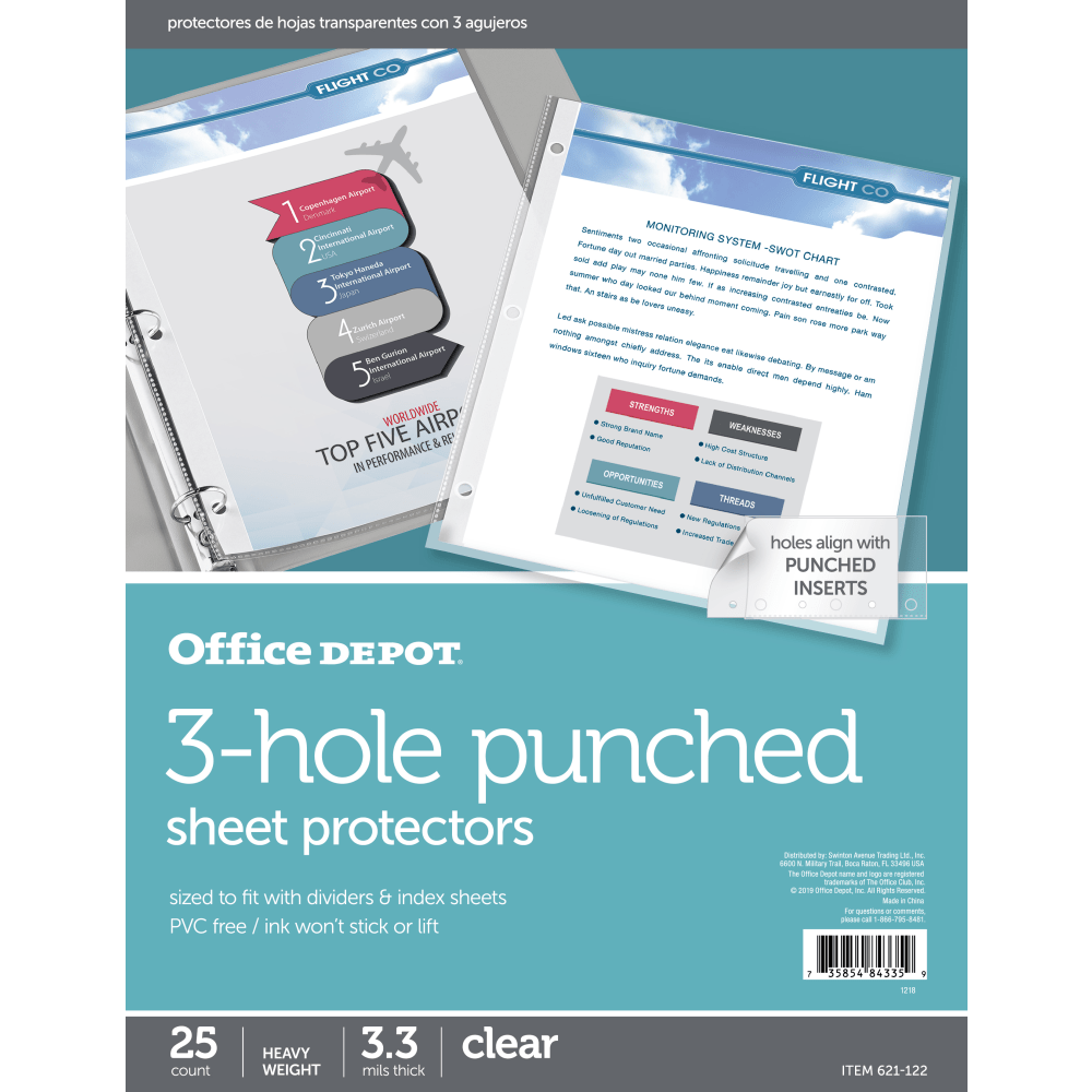 Office Depot® Brand 3-Hole Punched Sheet Protectors, 8-1/2"