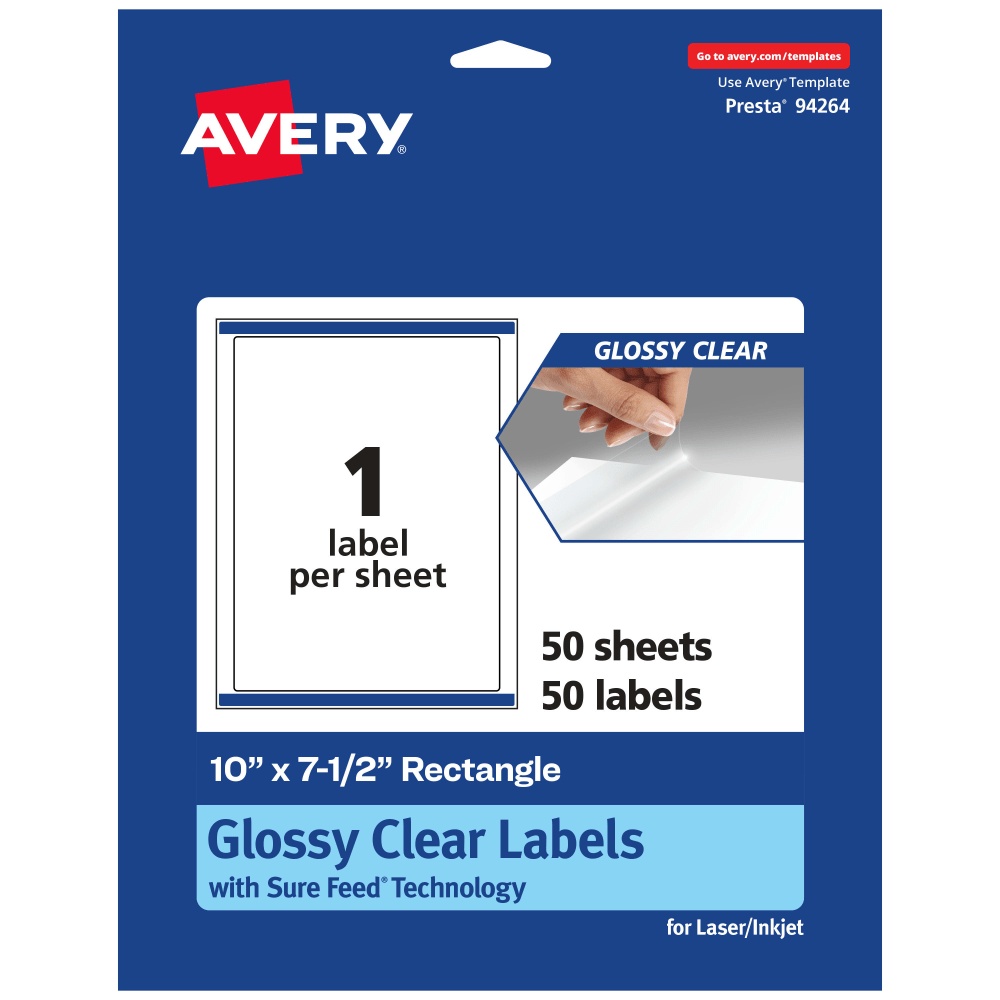 Avery® Glossy Permanent Labels With Sure Feed®, 94264-CGF50,
