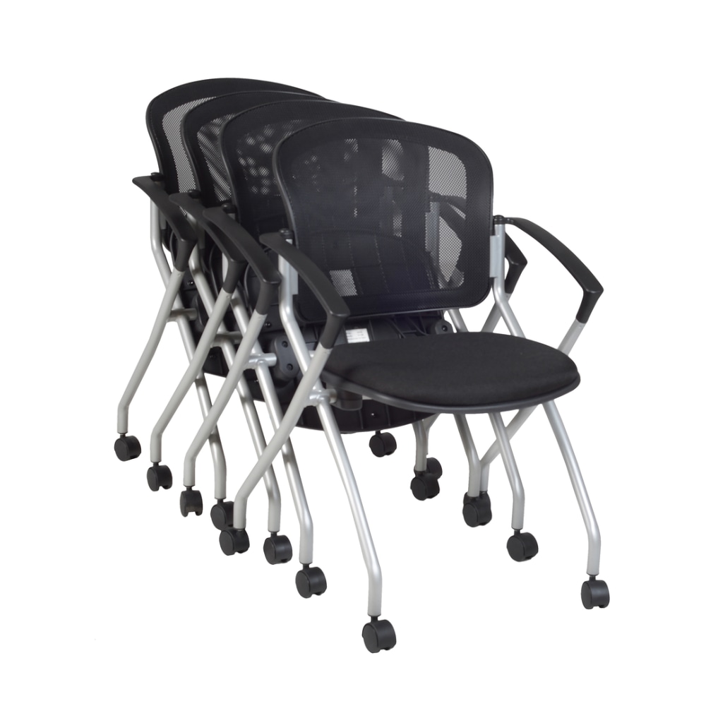 Regency Cadence Mesh Nesting Chairs With Arms, Silver/Black,