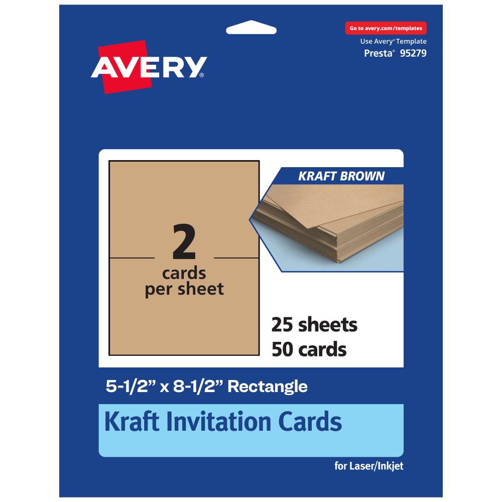 Avery® Printable Invitation Cards, 95279-KMC25, Rectangle,
