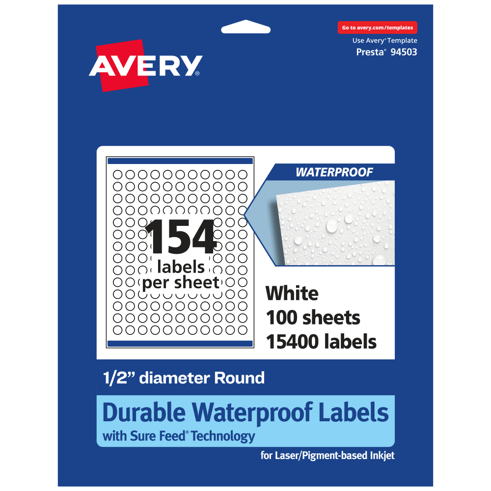Avery® Waterproof Permanent Labels With Sure Feed®, 94503-WMF100,