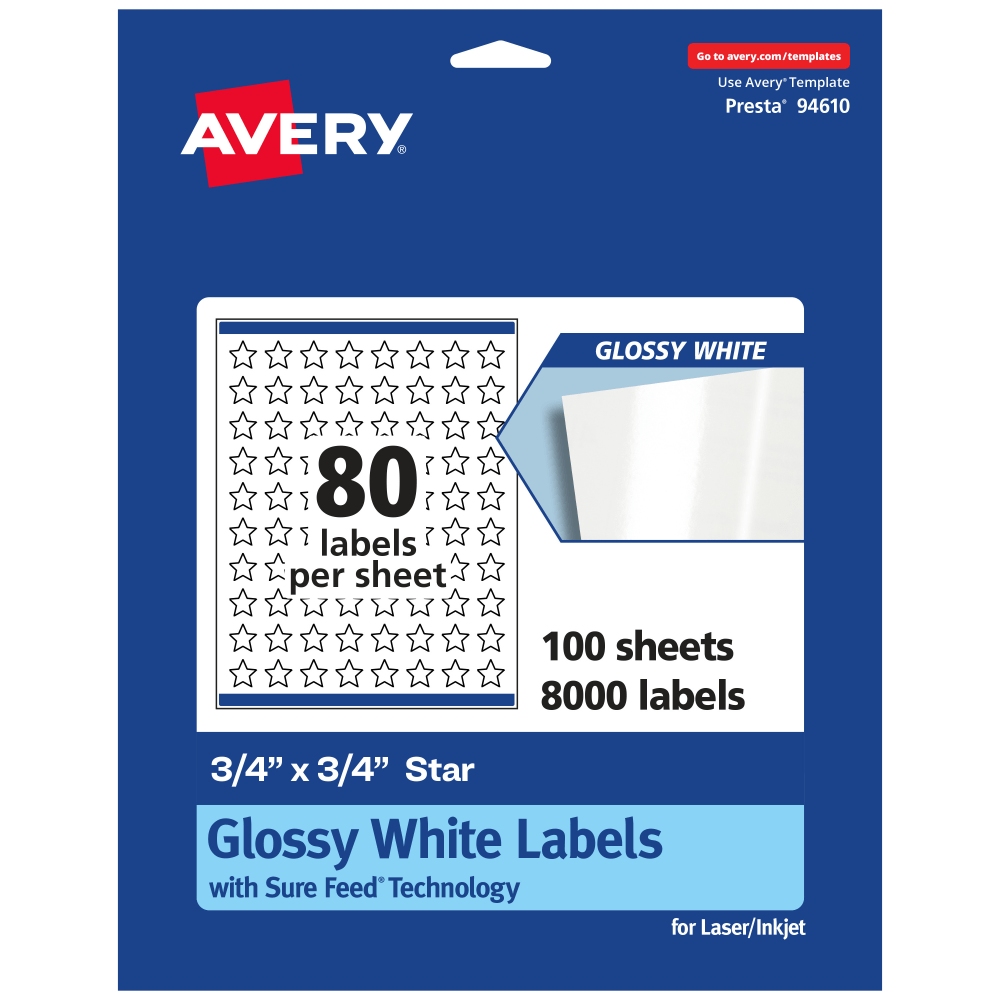 Avery® Glossy Permanent Labels With Sure Feed®, 94610-WGP100,