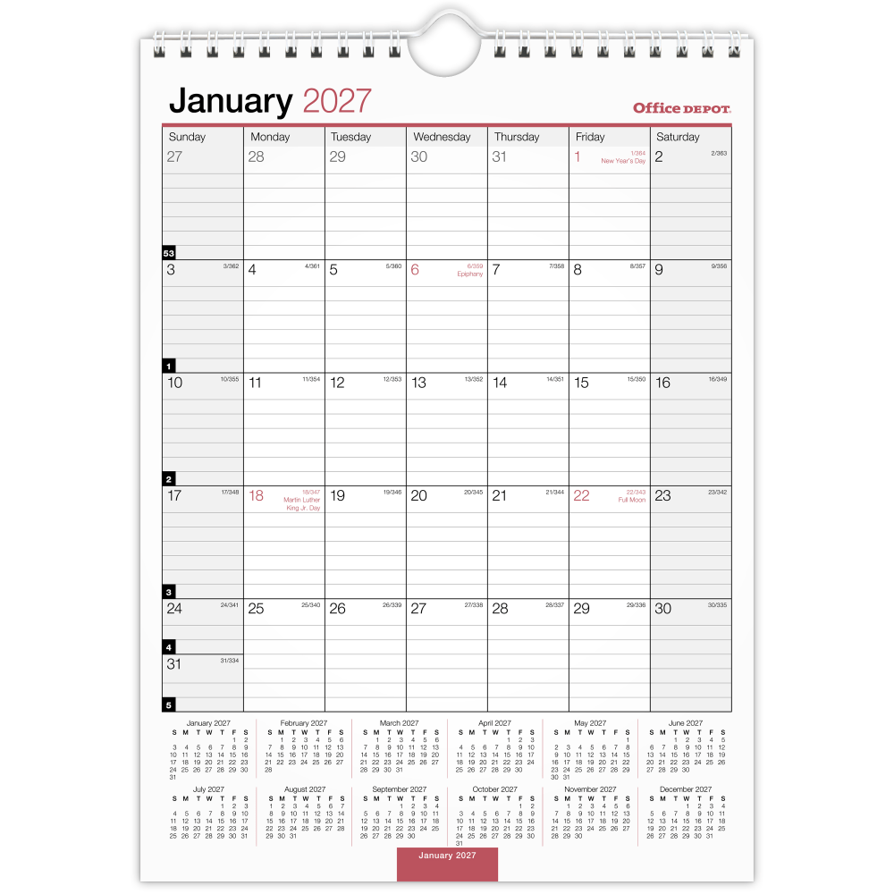 Office Depot Brand Monthly Wall Calendar, 8" x